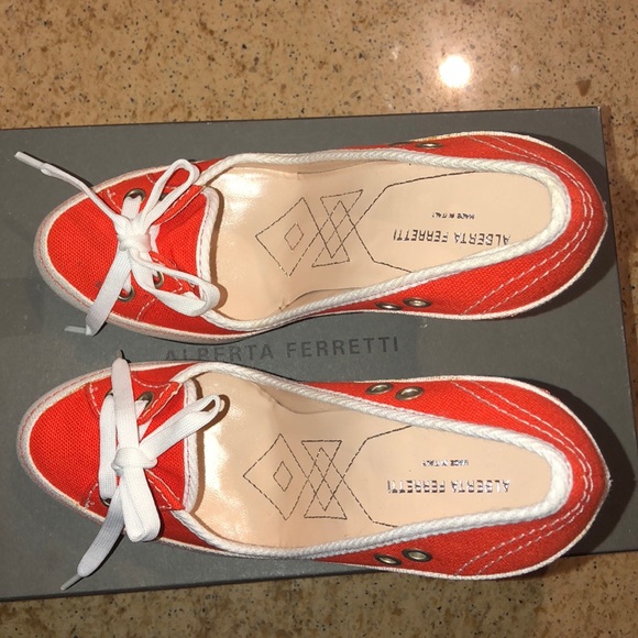 Alberta Ferretti Orange and White Sneaker Pumps - Picture 3 of 6